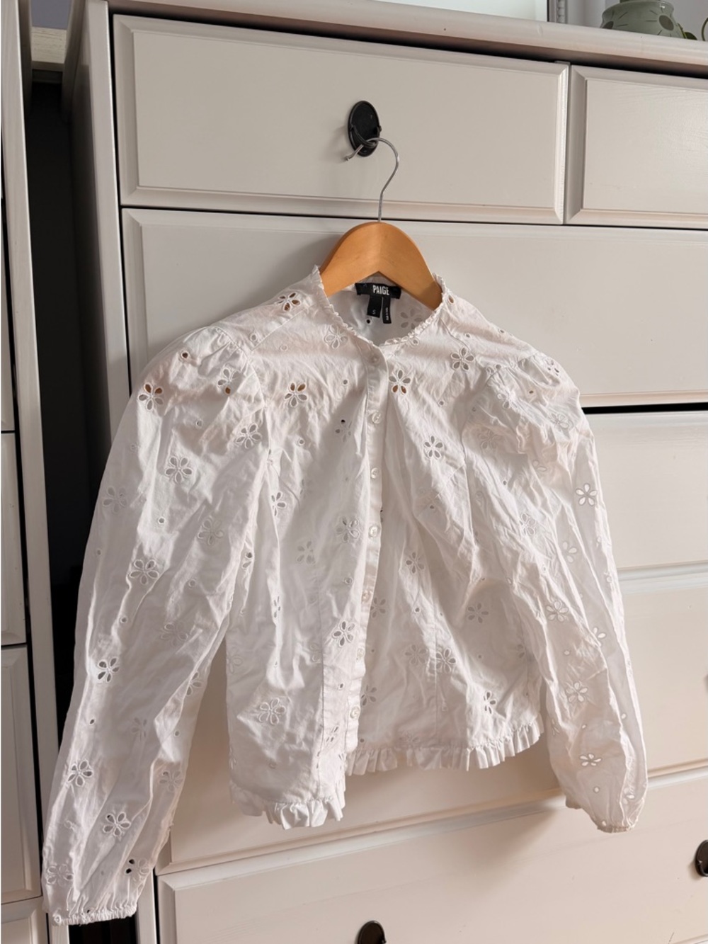 PAIGE White Eyelet Button-Front Jacket with Floral Cutwork